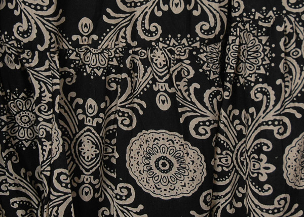 Bohemian Black Cotton Skirt with Intricate Flowery Design
