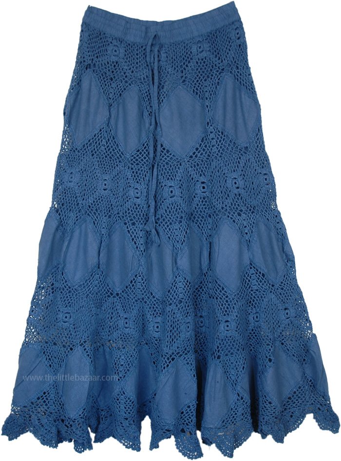 San Marino Blue Patchwork Cotton Crochet Skirt