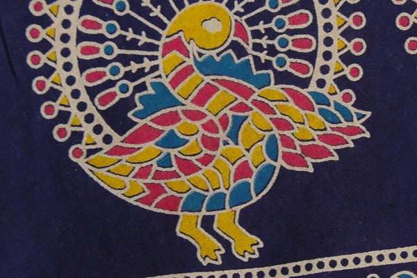 Navy Blue Wrap Skirt with Colorful Peacock Designs