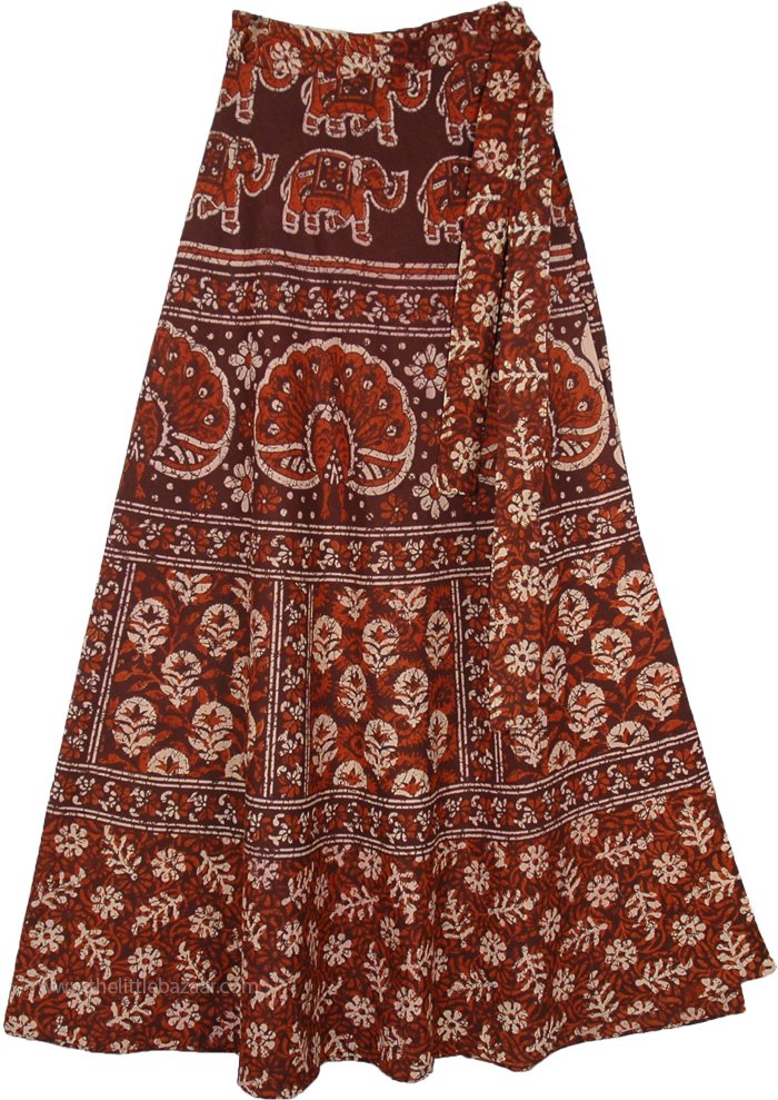 Brown Wrap Skirt with Block Printed Traditional Motifs | Brown | Wrap ...