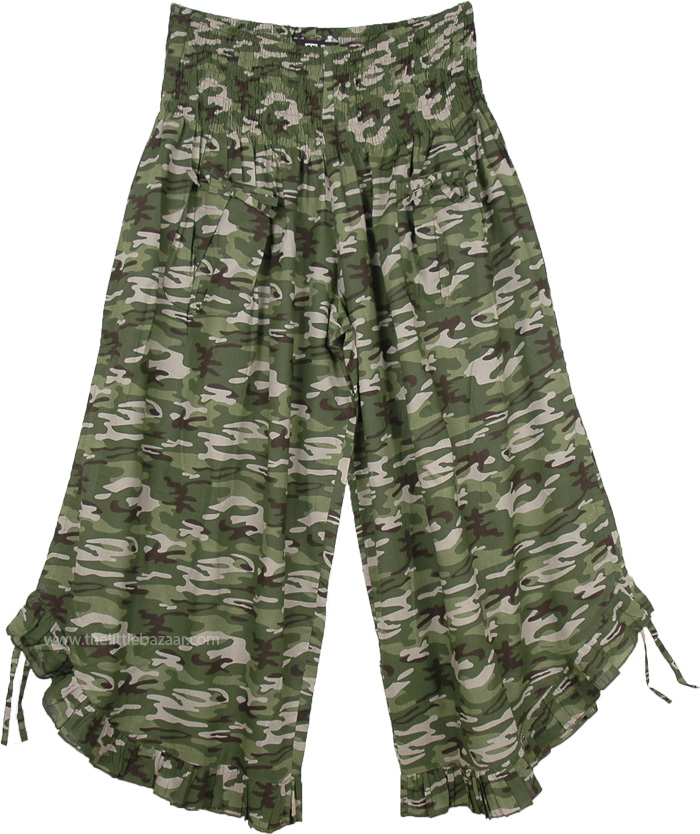 Camouflage Culottes Pants with Stylized Hem and Pockets