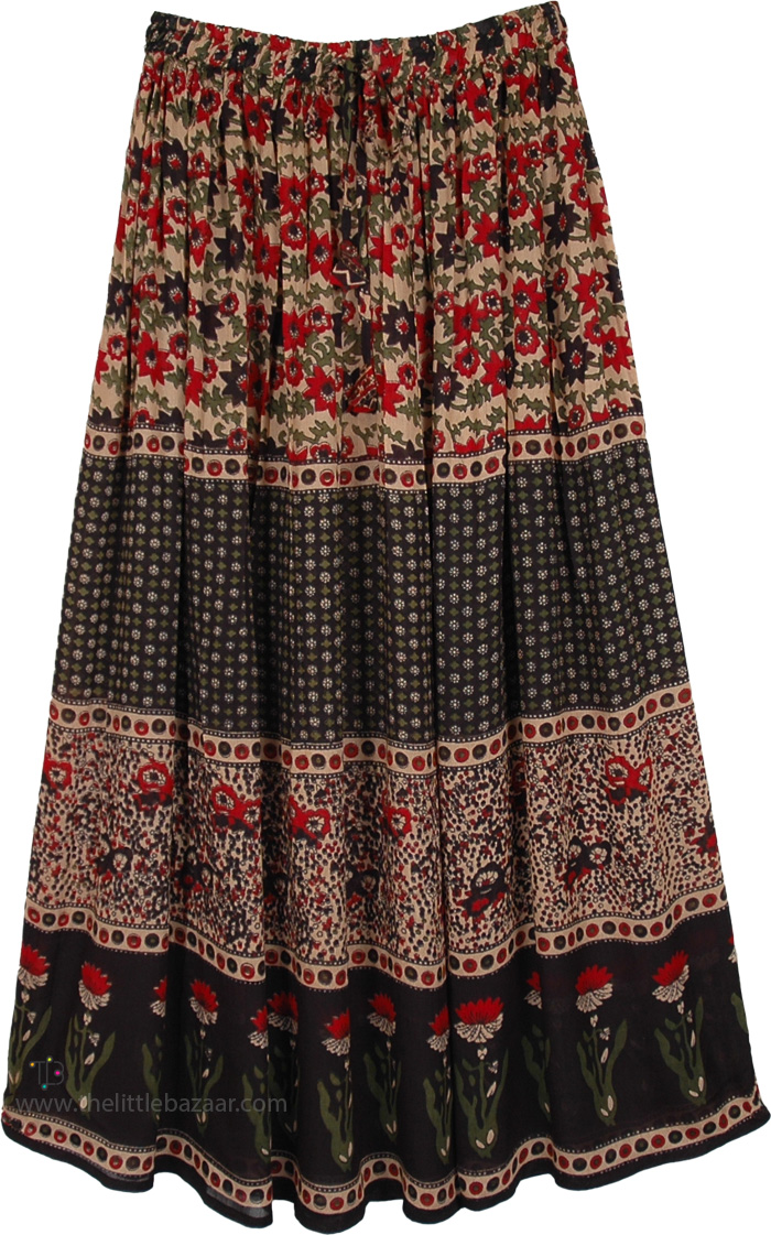Gleeful Gypsy Maxi Rayon Skirt Floral Street Wear