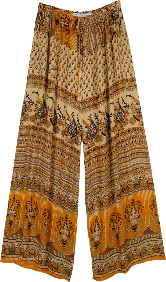 Marigold Yellow Paisley Boho Palazzo Pants