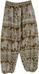 Olive Green Elephant Paisley Boho Harem Pants