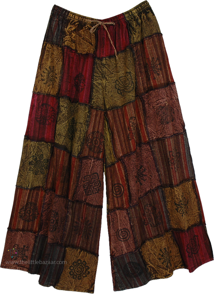 Burgundy Earth Celestial Cotton Palazzos with Pockets