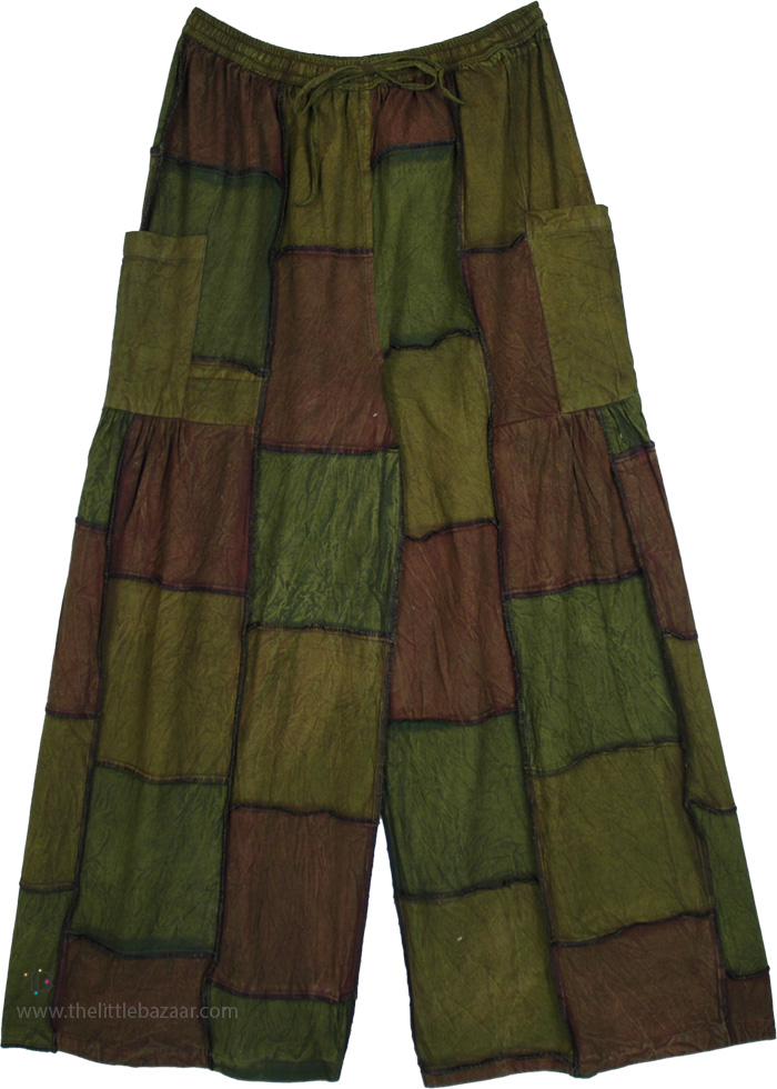 Forest Mosaic Patchwork Cotton Wide Leg Pants