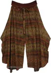 Rustic Earth-Tone Zigzag Flowy Slit Palazzo Pants