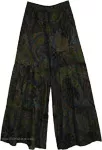Midnight Paisley Tiered Cotton Palazzo Pants