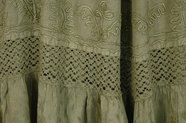 Sage Blossom Multi-Panel Mixed Fabric Maxi Skirt