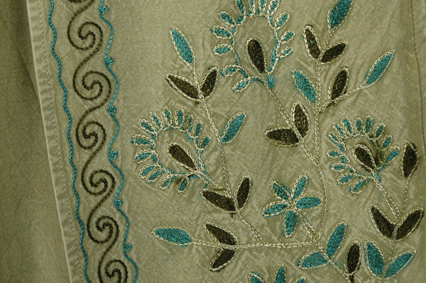 Sage Breeze Embroidered Side Slit Summer Pants