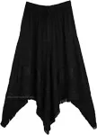 Asymmetric Fringed Handkerchief Hem Black Skirt