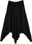 Asymmetric Fringed Handkerchief Hem Black Skirt