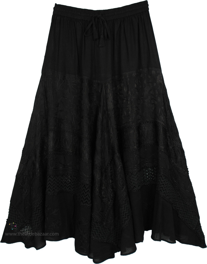 Raven Embroidered Gypsy Renaissance Skirt