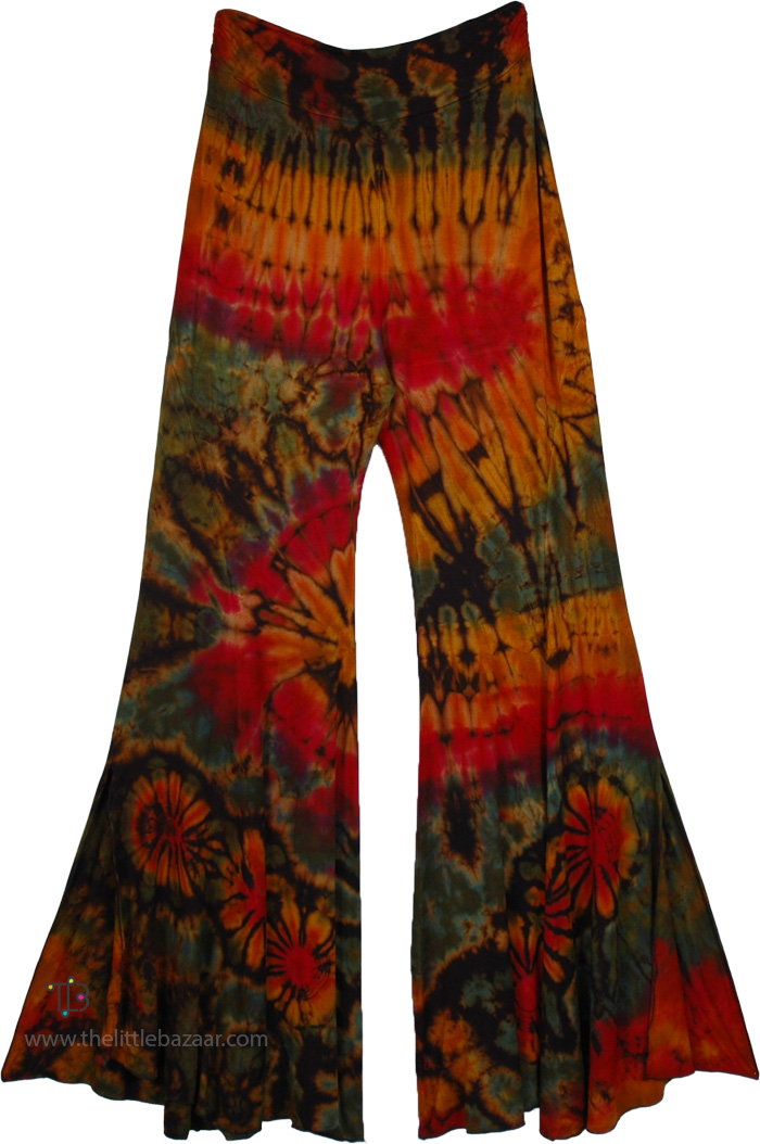 Pantaloni A Zampa Hippie Vivicastle USA - Girovita Elasticizzato, Gamba Larga Svasata, Taglia L - Stile Boho