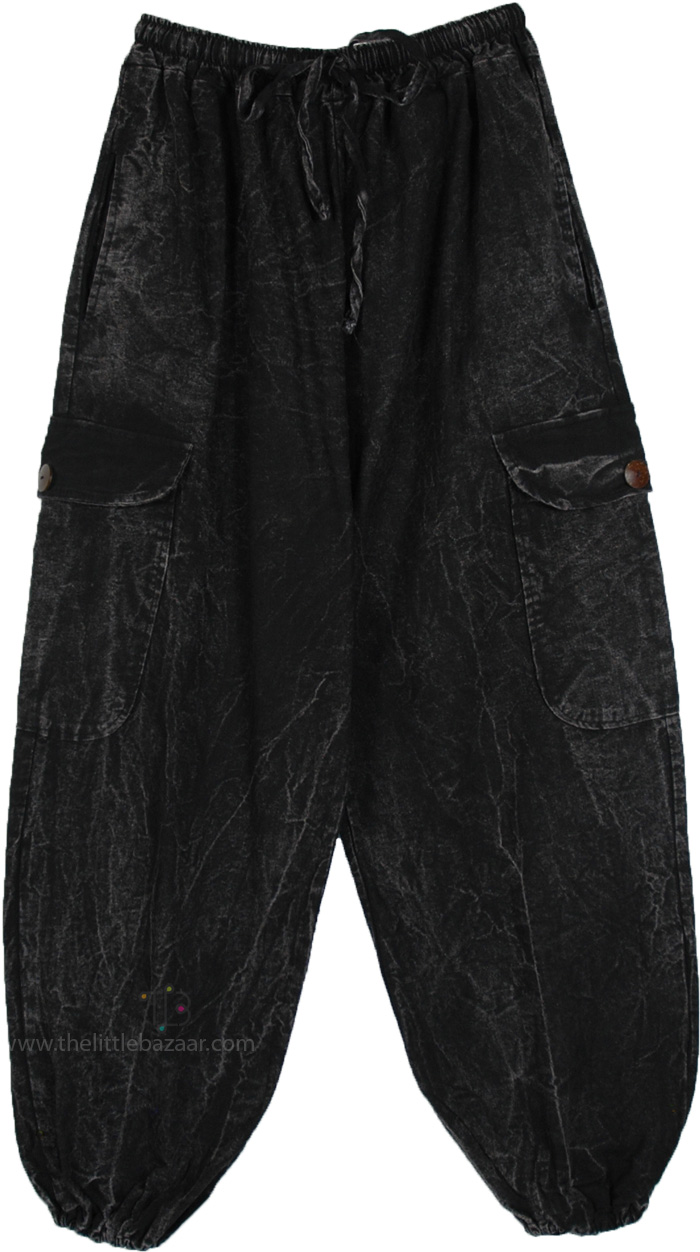 Carbon Black Cotton Cargo Joggers