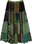 Green Harmony Artisanal Rayon Patchwork Maxi Skirt