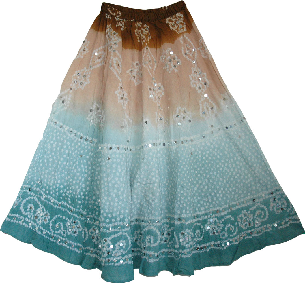 Boho Tie Dye Sequin Long Skirt 