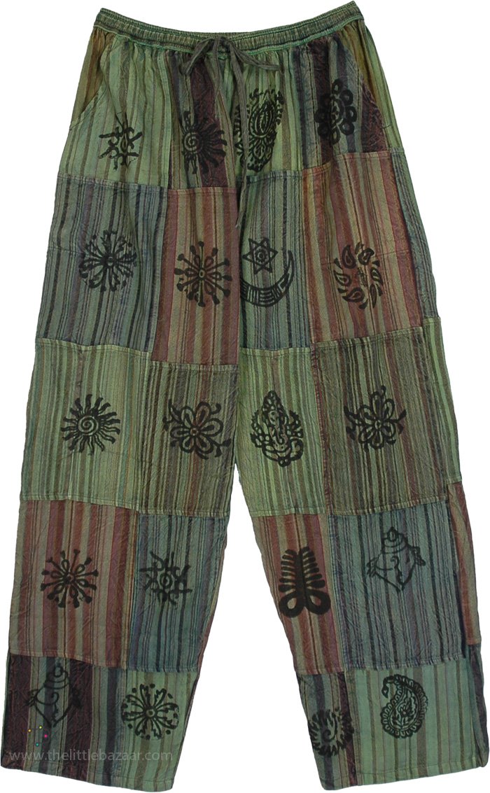Caterpillar Green Patchwork Hippie Spirit Pants