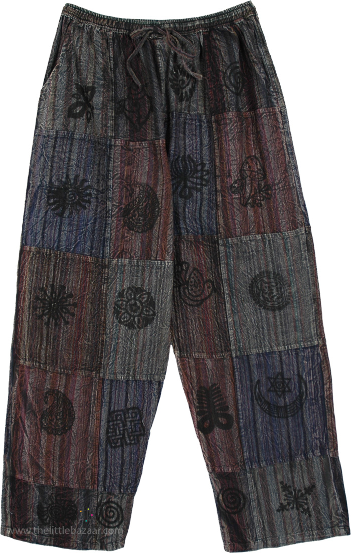 Coke Grey Patchwork Hippie Cotton Pants