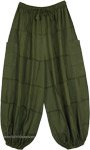 Olive Green Cotton Patchwork Harem Pants