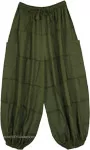 Olive Green Cotton Patchwork Harem Pants
