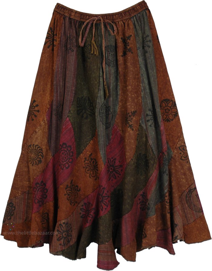 Celestial Patchwork Earthy Asymmetrical Skirt