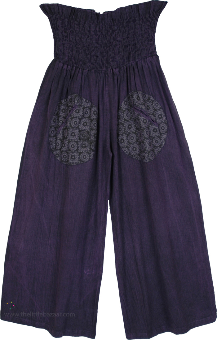 Victoria Purple Wide Leg Pants with Smocked Waist