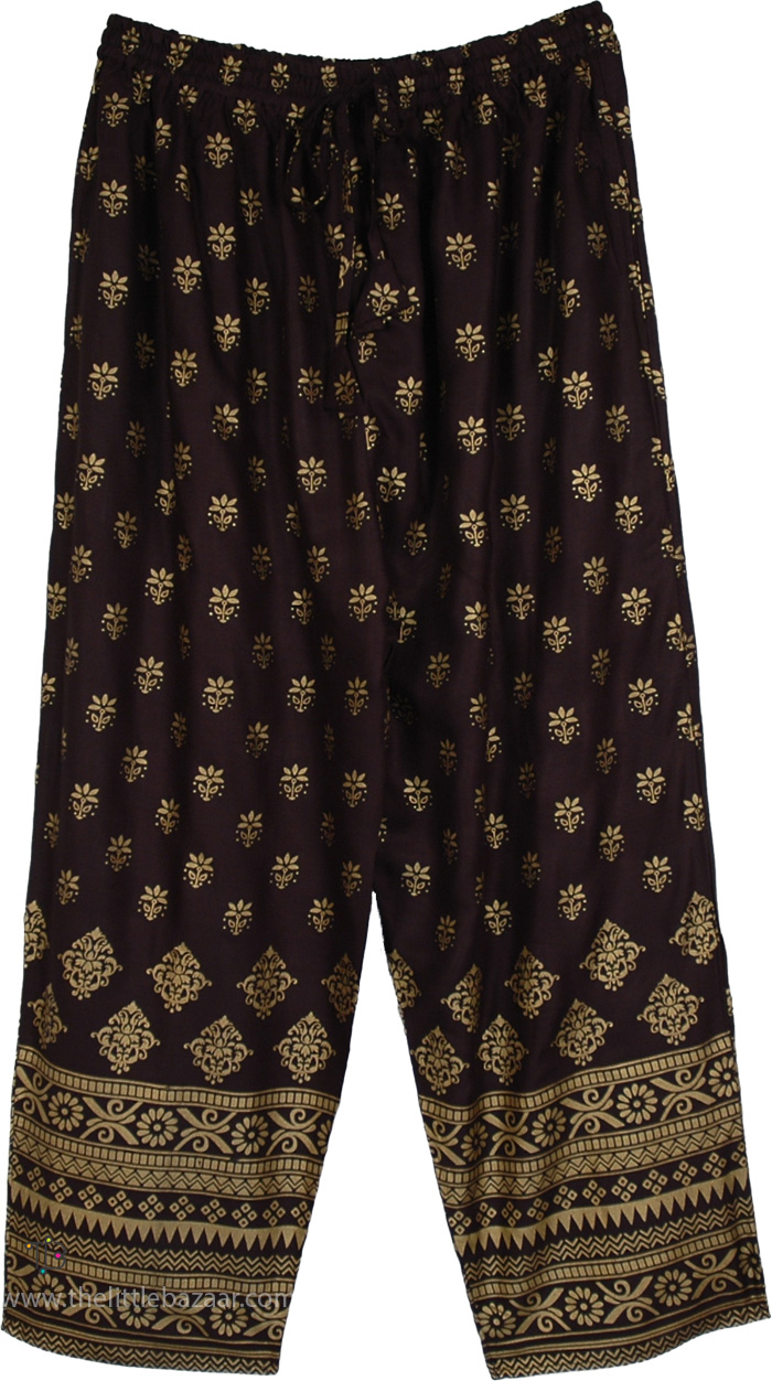 Womens Midnight Golden Printed Rayon Pants