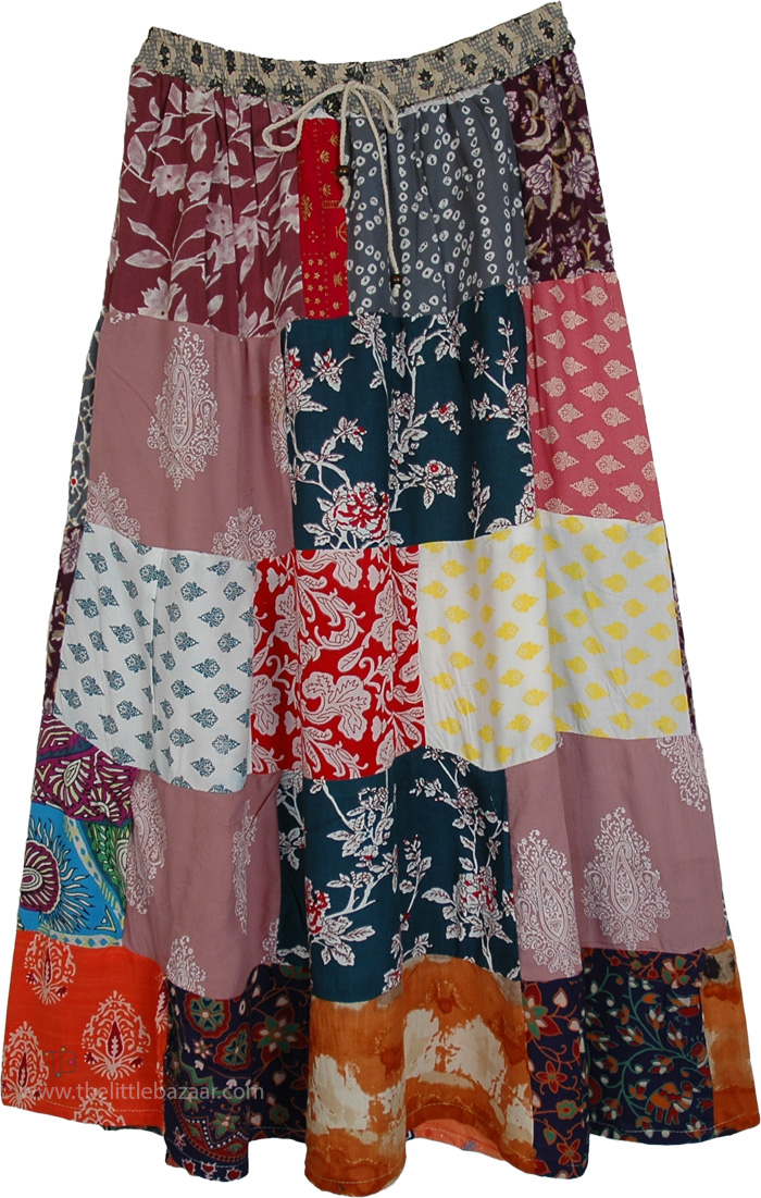 Sustainable Cotton Patchwork Happy Hippie Maxi Skirt