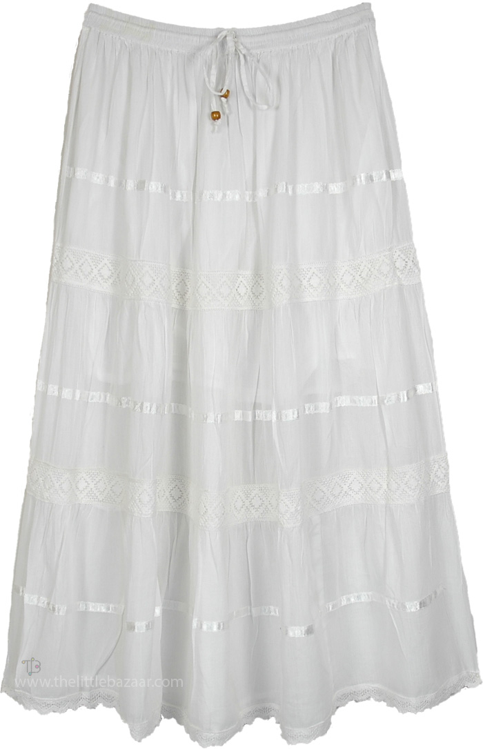 Snow White Summer Cotton Long Flowy Skirt
