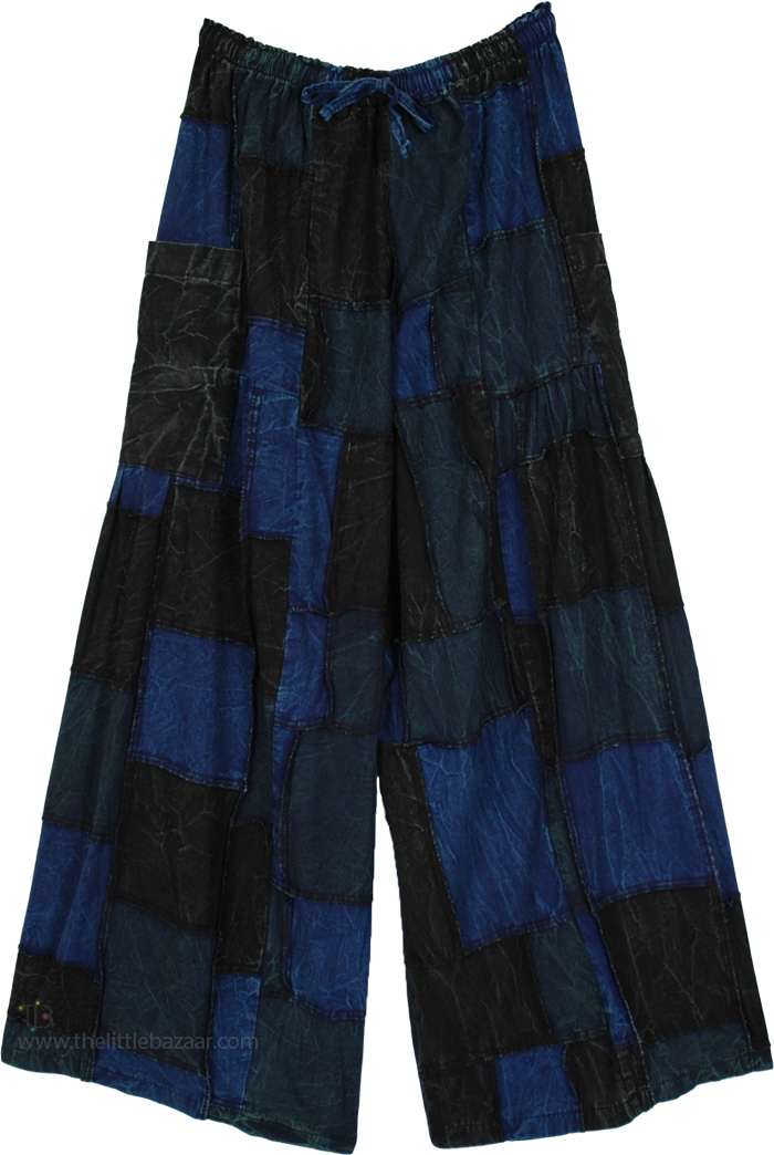 Sapphire Wide Leg Patchwork Pants with Pockets