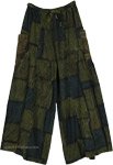 Forest Green Patchwork Wide Leg Boho Pants
