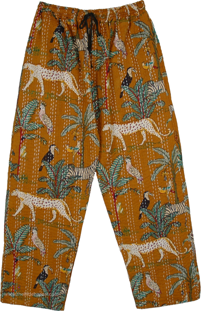 Golden Safari Hand-Stitched Kantha Resort Pants