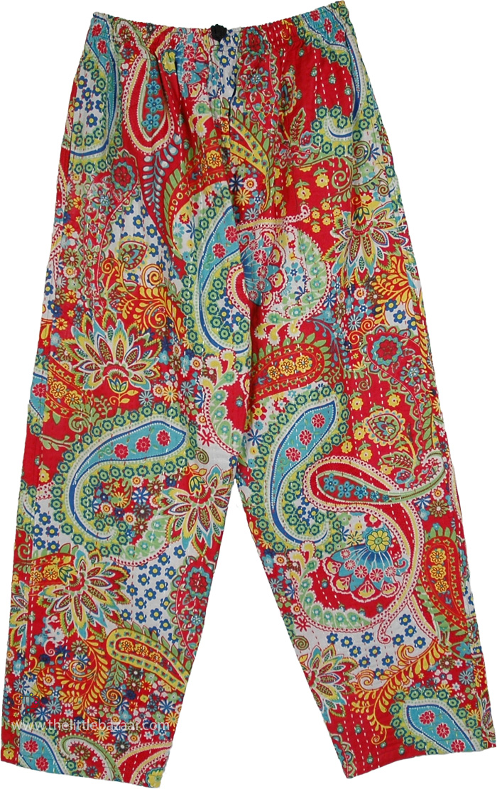 Red Paisley Hand-Stitched Kantha Resort Pants