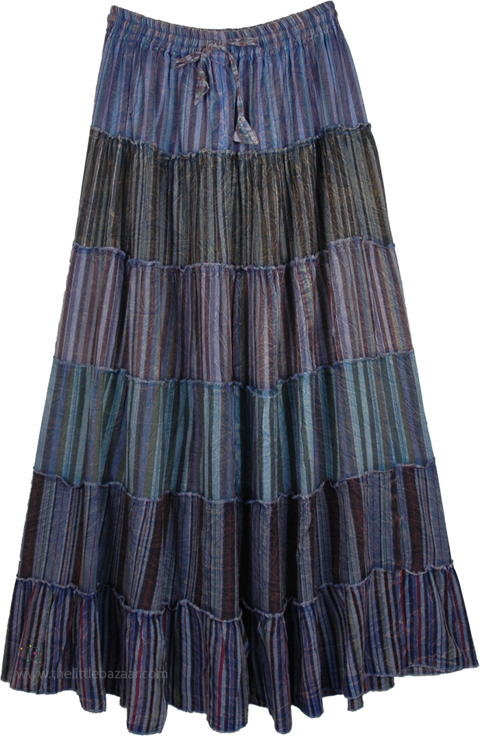 Cotton Tiered Patchwork Maxi Skirt For Tall Women