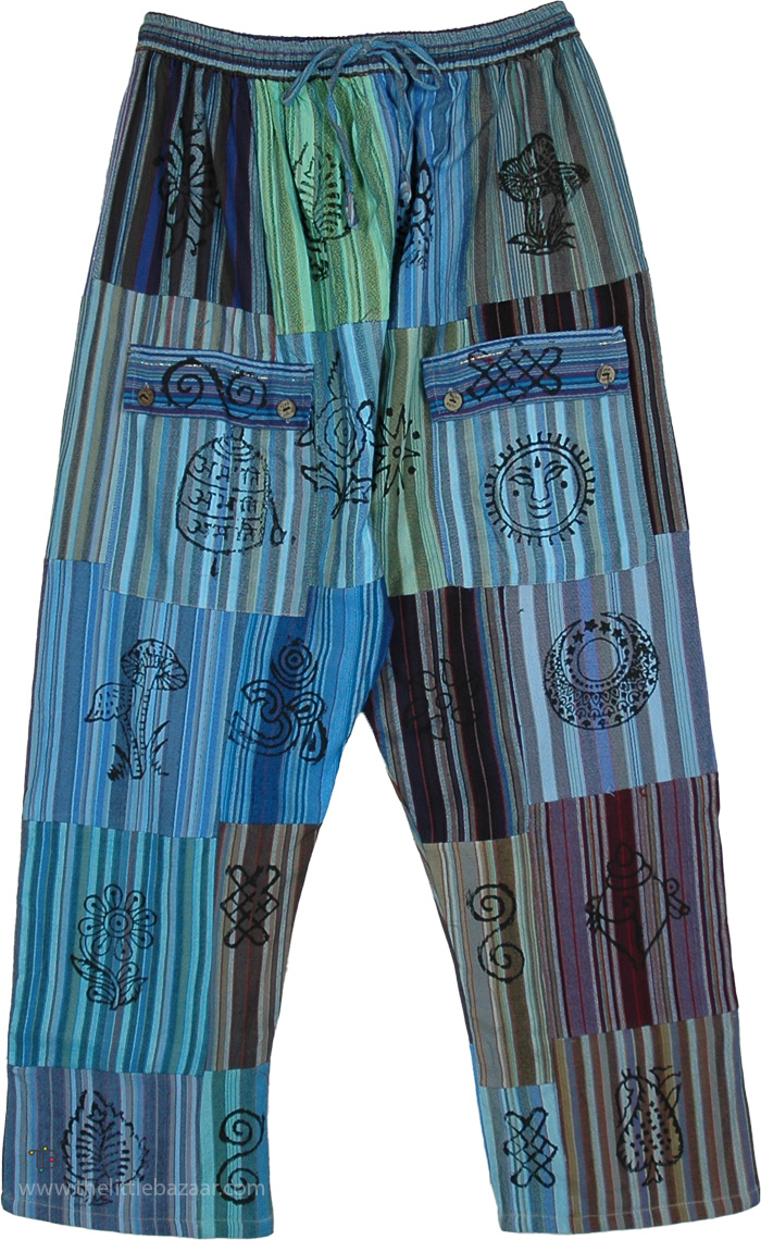 Ocean Blues Patchwork Boho Festival Pants