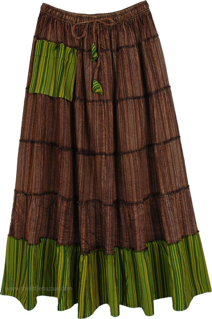 Chocolate Lime Boho Skirt with External Pocket