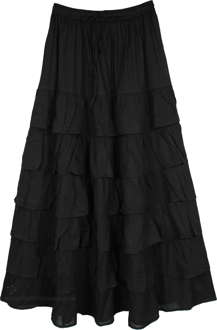 Black Thunder Long Layered Skirt with Pockets