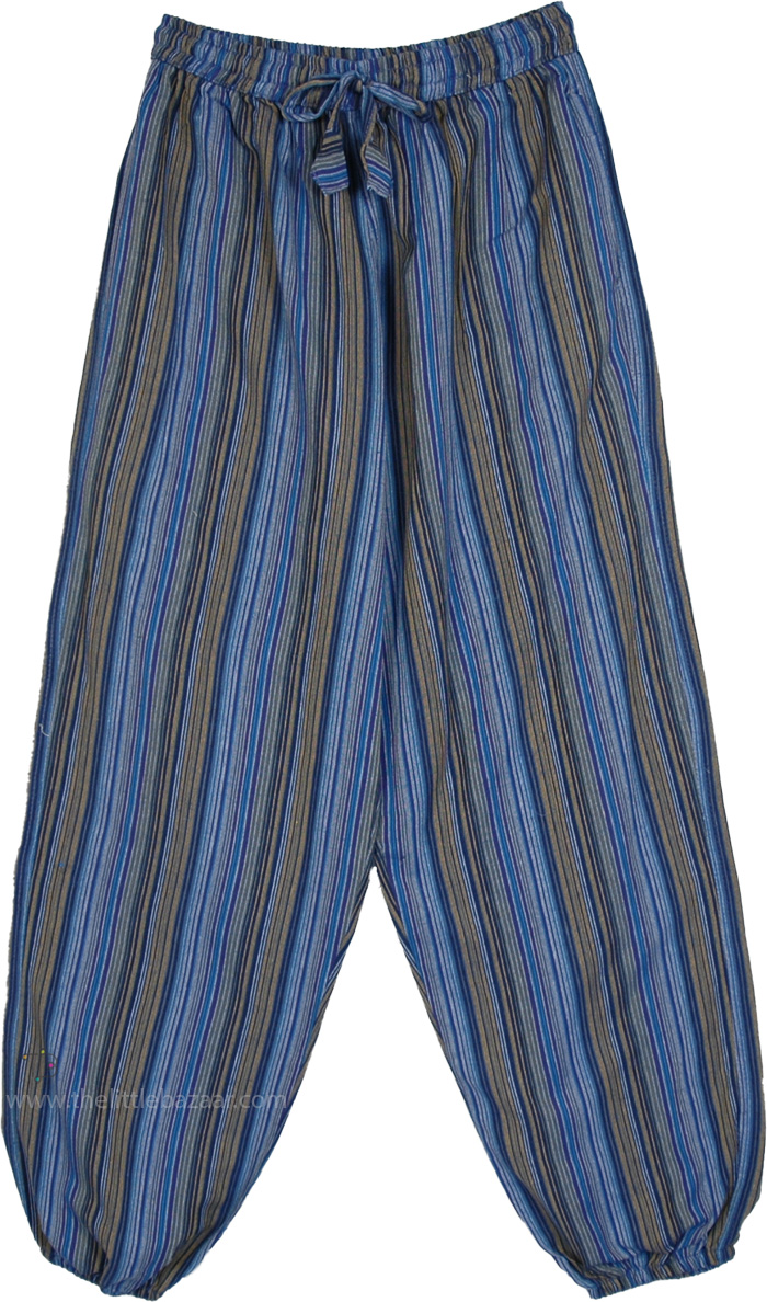 Boho Vibes Ocean Blue Striped Cotton Pants