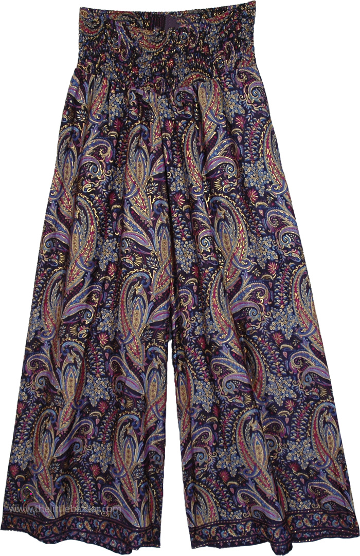 Purple Paisley Flowy Wide Leg Palazzo Pants