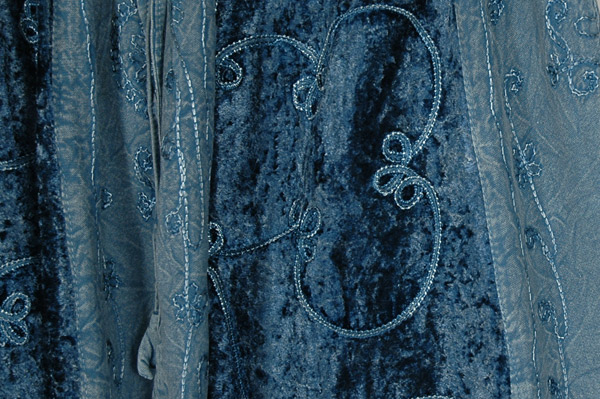 Ocean Blue Velvet Embroidered Panels Maxi Skirt