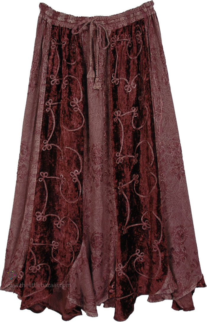 Burgundy Rose Luscious Velvet Maxi Panels Skirt