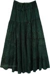Hunter Green Patchwork Tier Maxi Boho Skirt