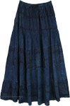Deep Denim Blue Patchwork Tier Maxi Boho Skirt