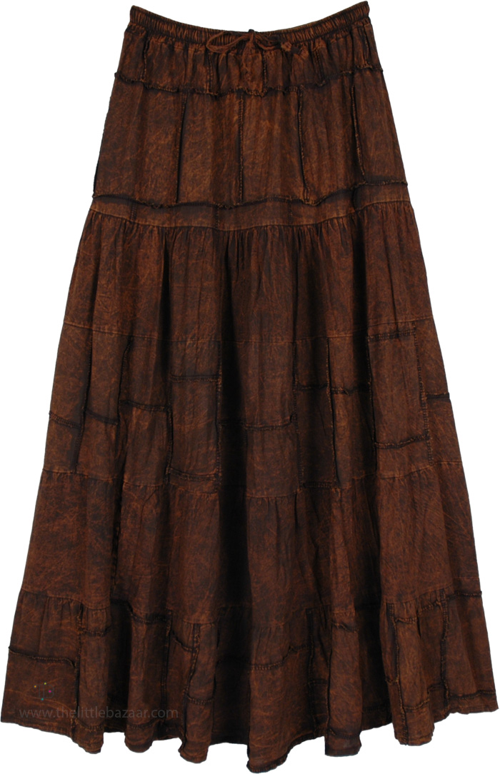 Bronze Clay Full Circle Patchwork Tier Maxi Skirt