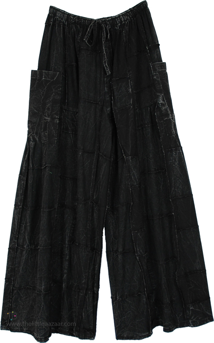 Raven Black Patchwork Wide Leg Boho Pants