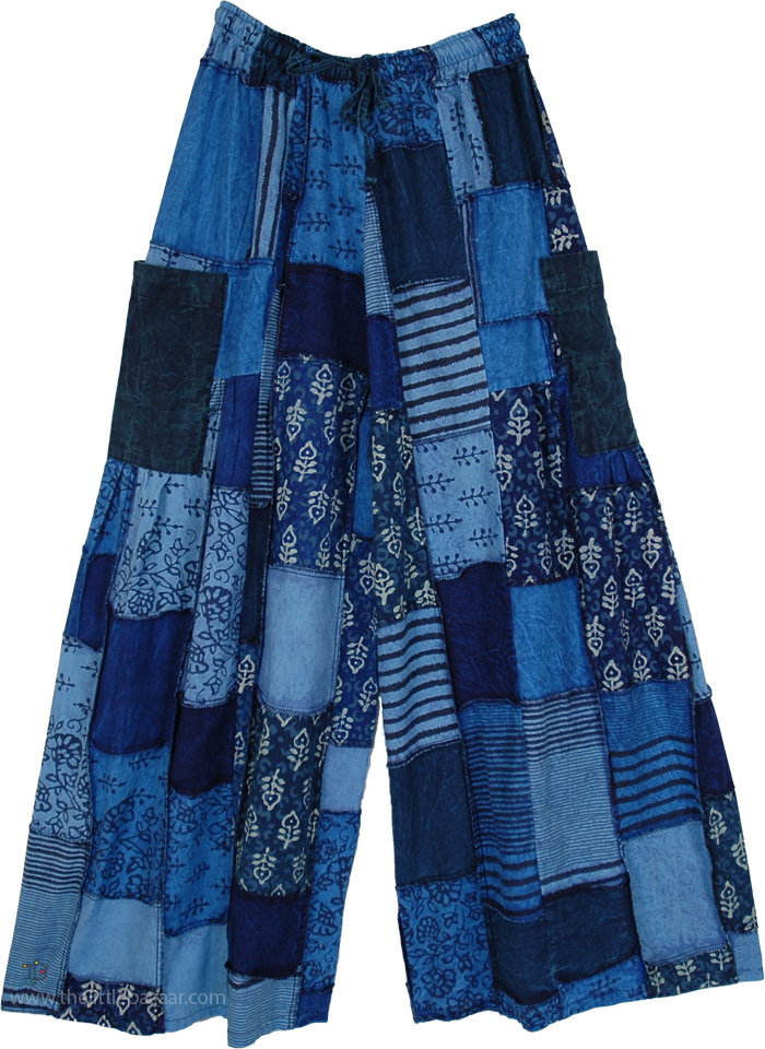 Denim Mosaic Patchwork Wide Leg Bohemian Pants