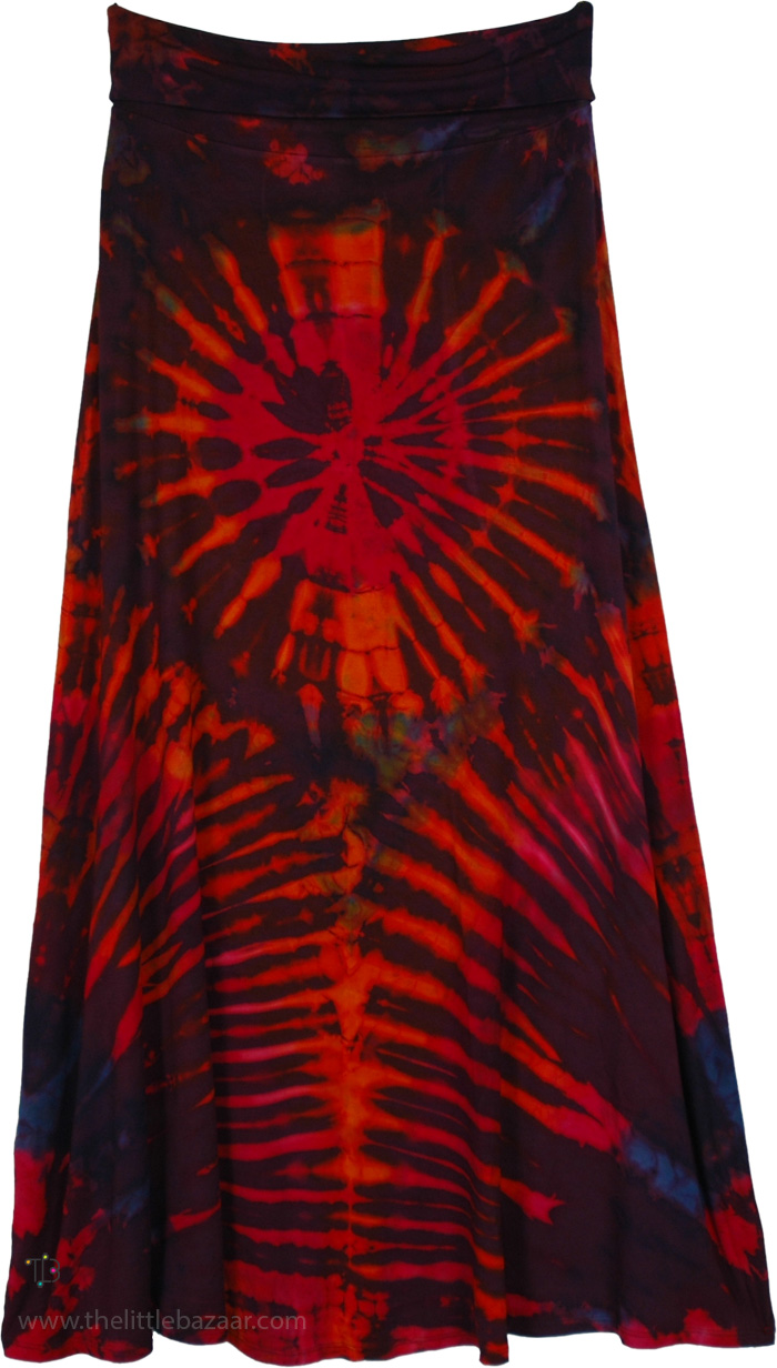 Sunburst Stretchy Soft Long Skirt in Tie Dye