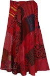 Crimson Tinsel Holiday Boho Patchwork Wrap Skirt
