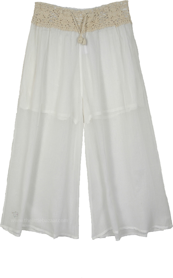 Whimsical White Woven Fine Cotton Gauchos